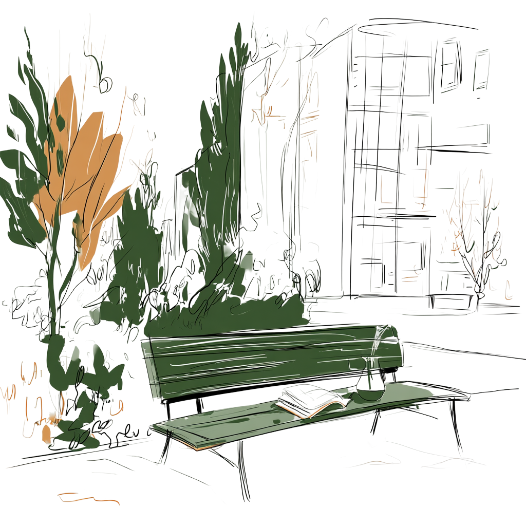 An empty park bench at Simon Fraser University with a notebook resting on it