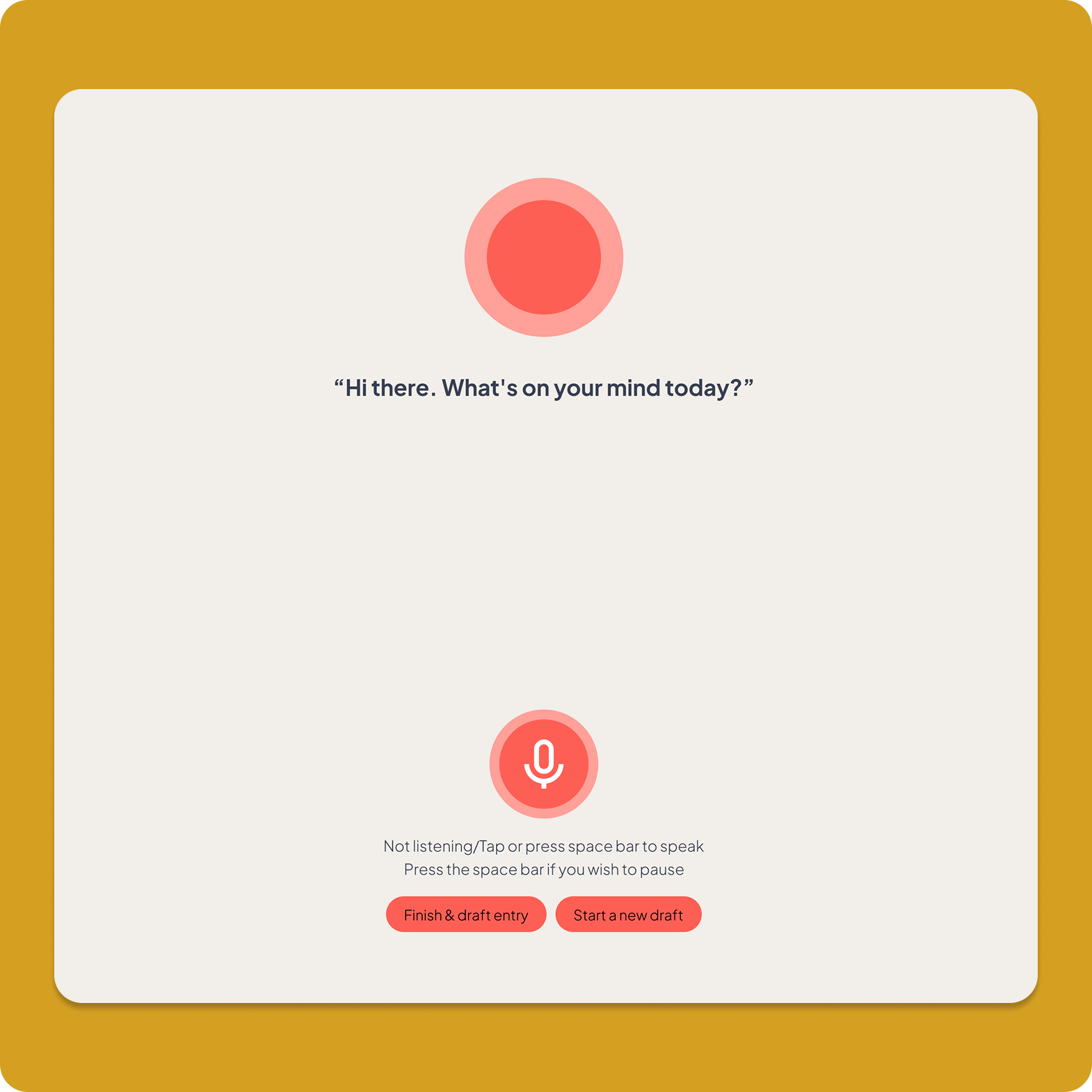 Friendly's talk screen showing a microphone and the prompt: Hi there, what's on your mind today?