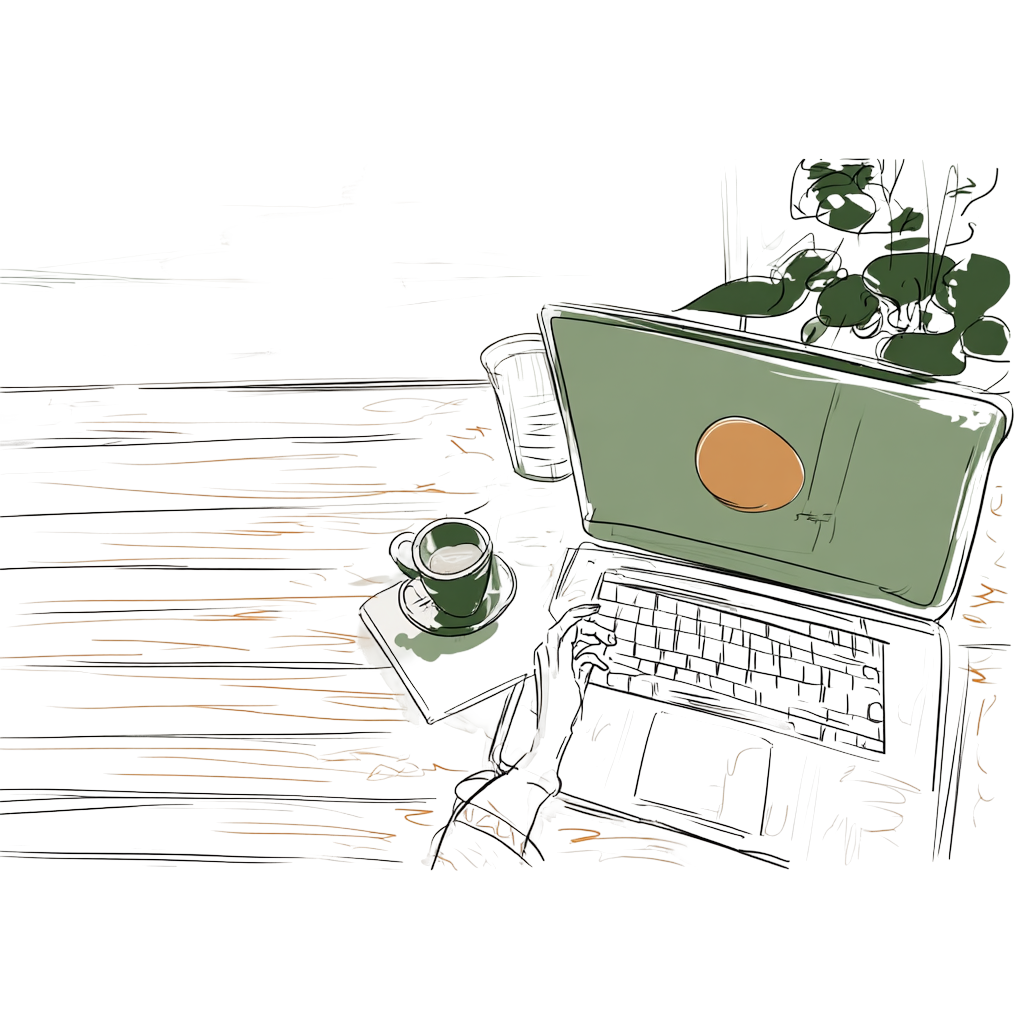 Illustration of a laptop and coffee, representing Friendly asking questions