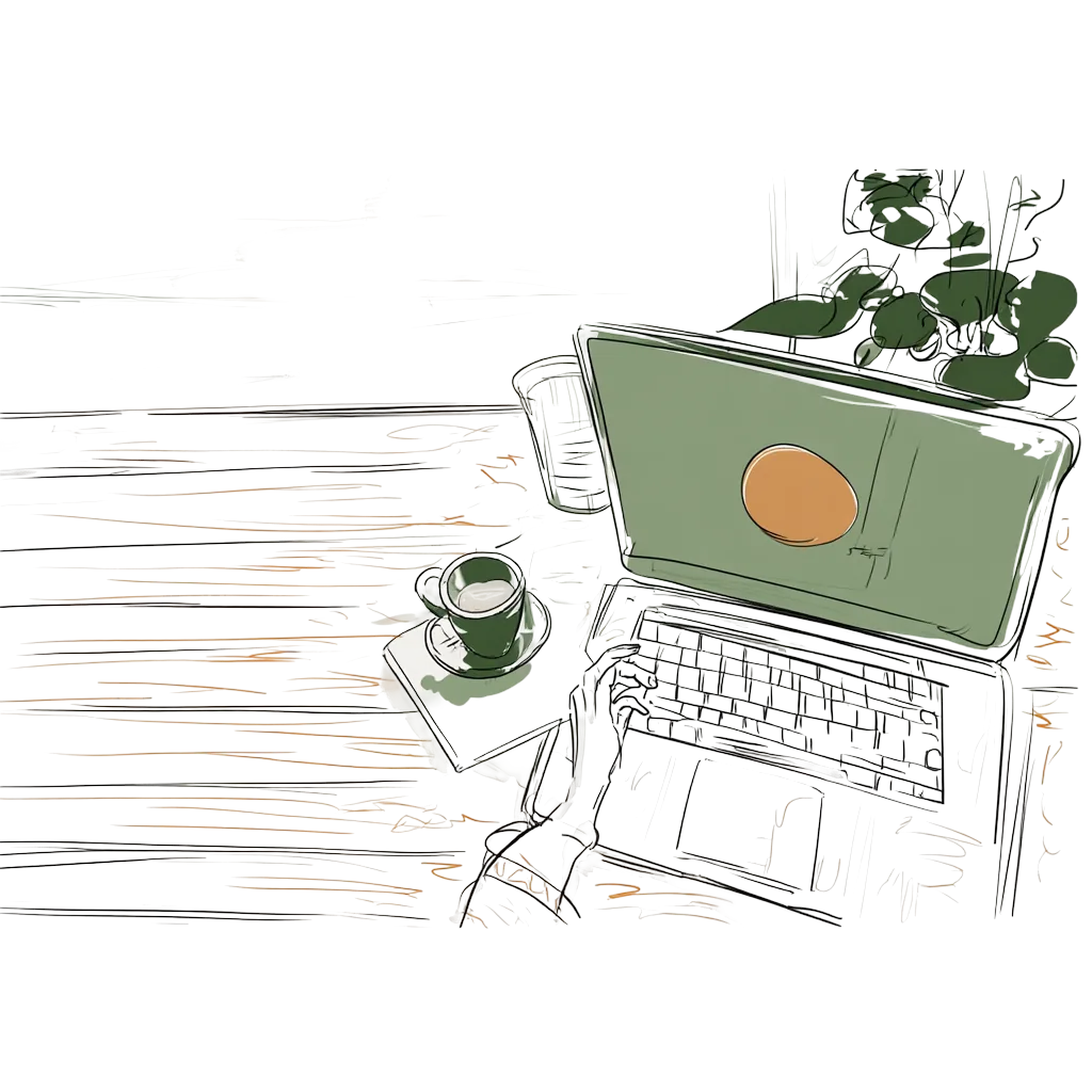 Illustration of a laptop and coffee, representing Friendly asking questions